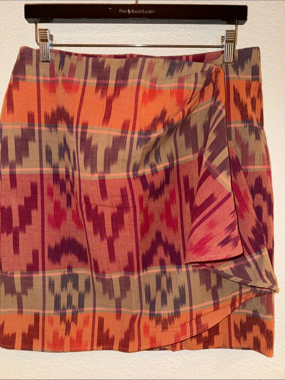 Lauren Ralph Lauren Striped Ikat Midi Skirt in Orange and Burgundy